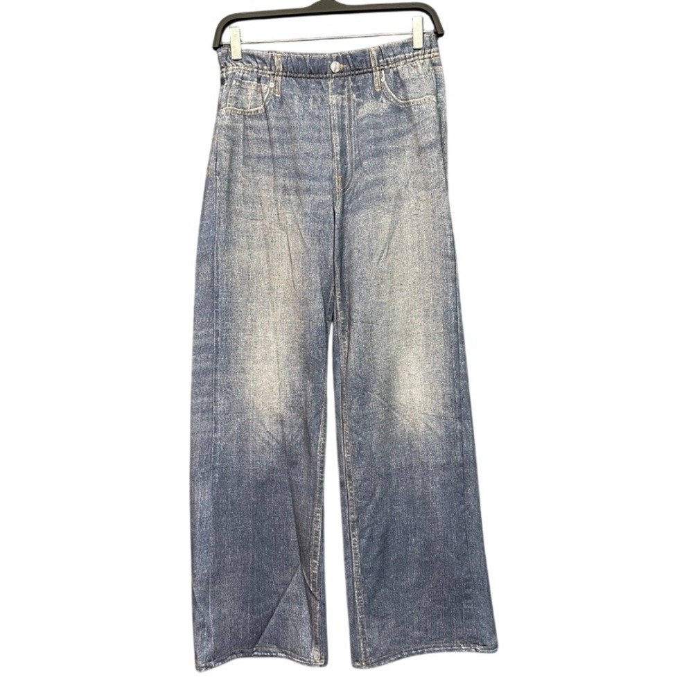 Ecru Wide Leg Denim Print Sweatpants Blue Trompe L'oeil Knit Pants Small 1441